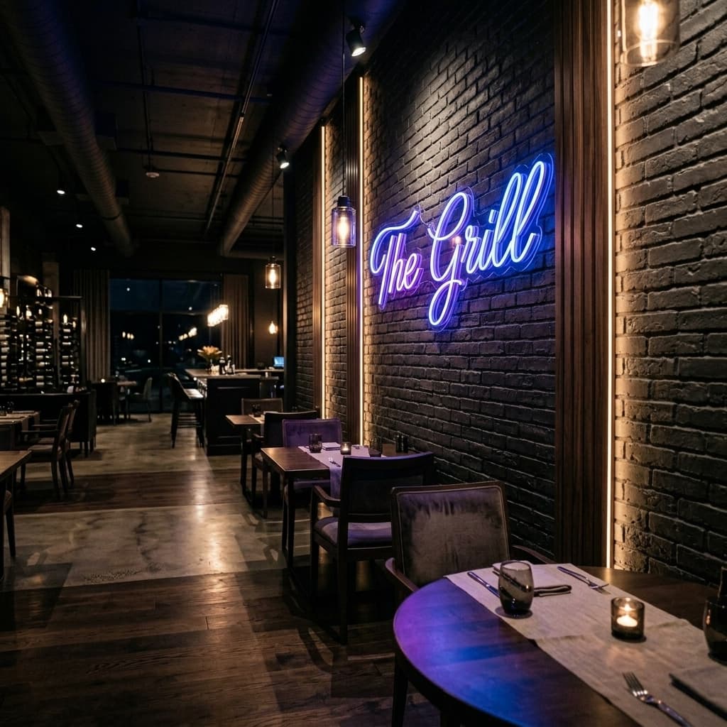 Restaurant wall after premium neon branding